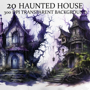 20 Haunted House Clipart Bundle, Spooky Manor, imágenes de estilo gótico, diseño gráfico novedoso de imágenes prediseñadas de miedo con temática de Halloween