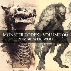 23 Seiten Monster Codex Band 96, Monster Bestiary Vol 96, 23 JPG Zombie Werwolf Bestiary Fantasy Codex, Undead Wolf Grimoire Junk Journal