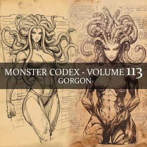 28 Página Monster Codex Volumen 113, Monster Bestiary Vol 113, 28 JPG Gorgon Bestiary Fantasy Codex, Medusa Greek Monster Clipart Larp