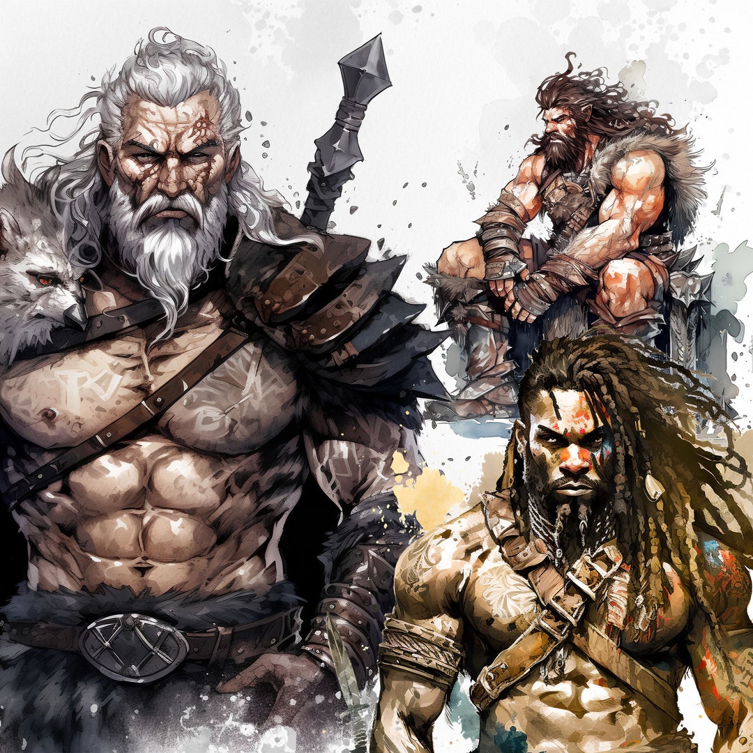 24 Fantasy Barbarian Clipart Bundle, Dnd Barbarian RPG Game Character ...