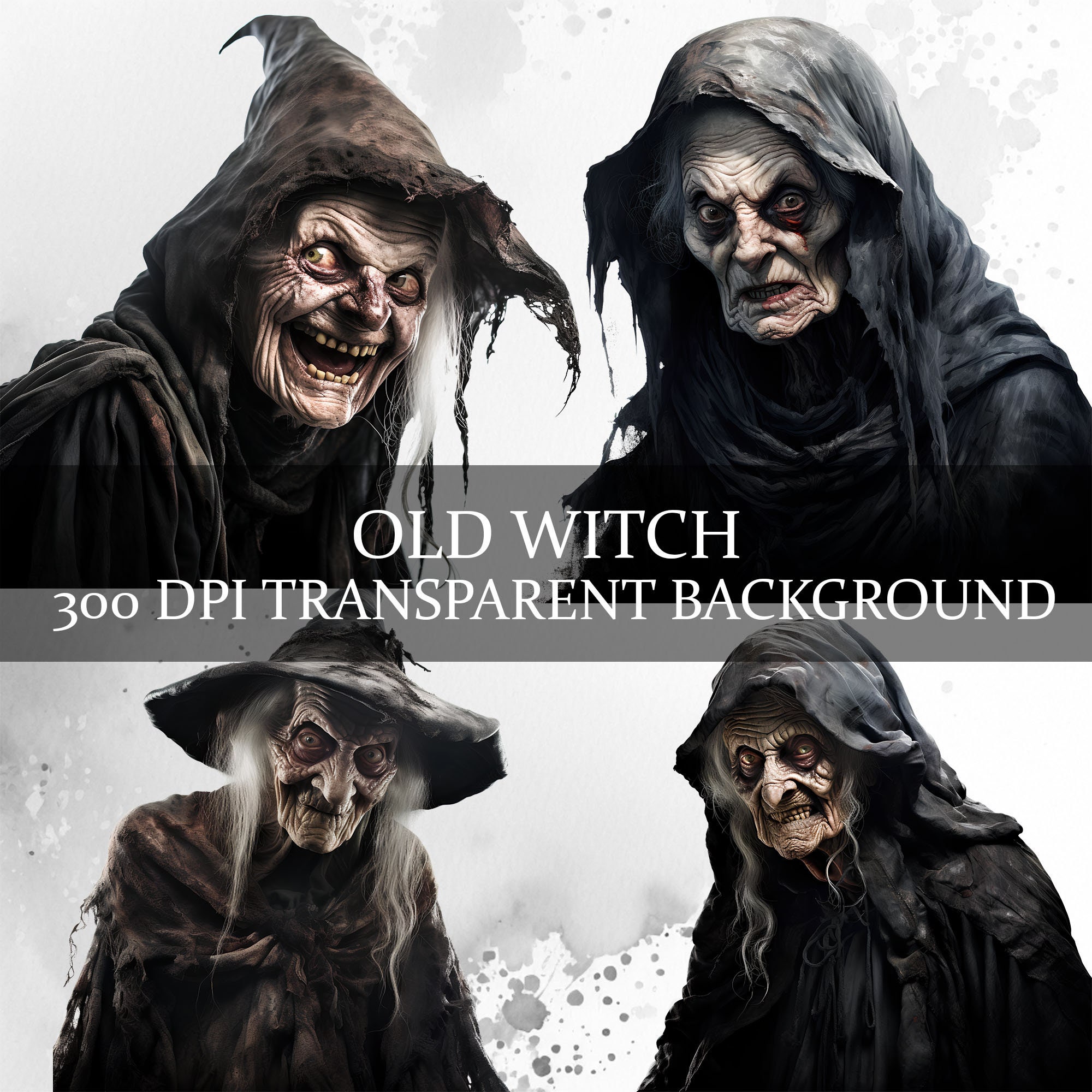 Horror Halloween Clipart  Creepy Old Witch Face PNG