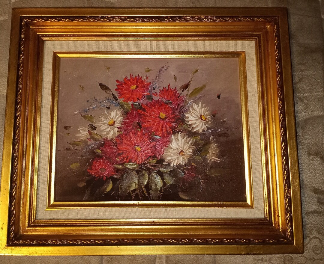Vintage Oil on Canvas Painting Floral Still Life Signed - Etsy