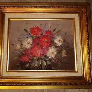 Vintage oil on canvas painting floral still life signed