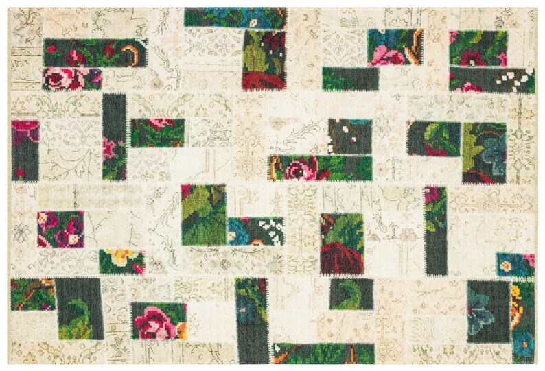 Cream Patchwork Design Rug Floral Patchwork Rug Motto 3705
