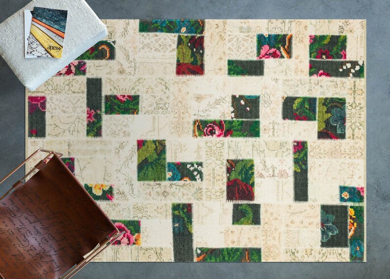 Cream Patchwork Design Rug Floral Patchwork Rug Motto 3705