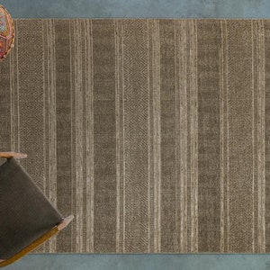 Gloria Jute Scandinavian Patterned Taupe Thin Rug