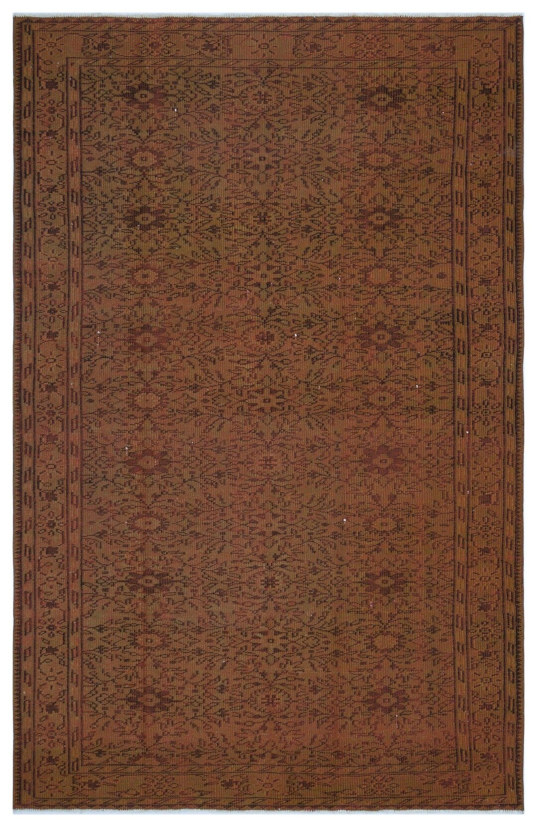 Eskitme Vintage Wool Rug - Handmade Anatolian Carpet, Brown Retro Style ...