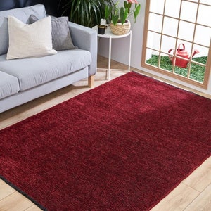 Zenith Washable Plain Pattern Red Rug