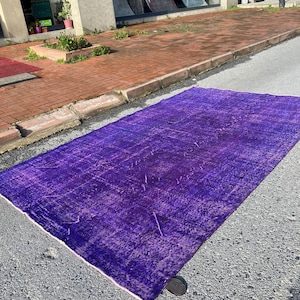 6x9 Violet Living Room Rug , Plain Color Rug, Violet-Purple Kitchen Rug, Vivid Color Rug, Turkish Wool Rug