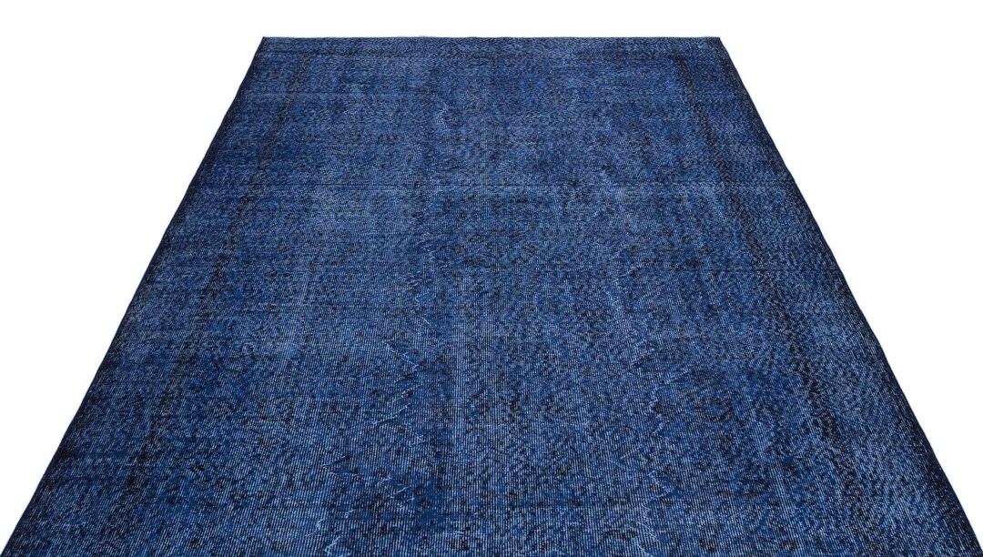 Small Blue Wool Rug Vintage Blue Wool Rug, Handmade Eskitme Style (6'2