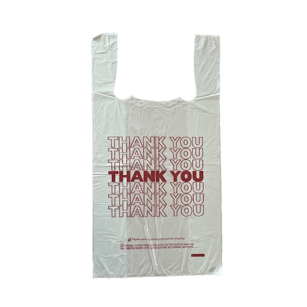 T-Shirt Bag Thank you Plastic Retail check out bag-HDPE  (1/6)  11.5x 6.5 x21- White