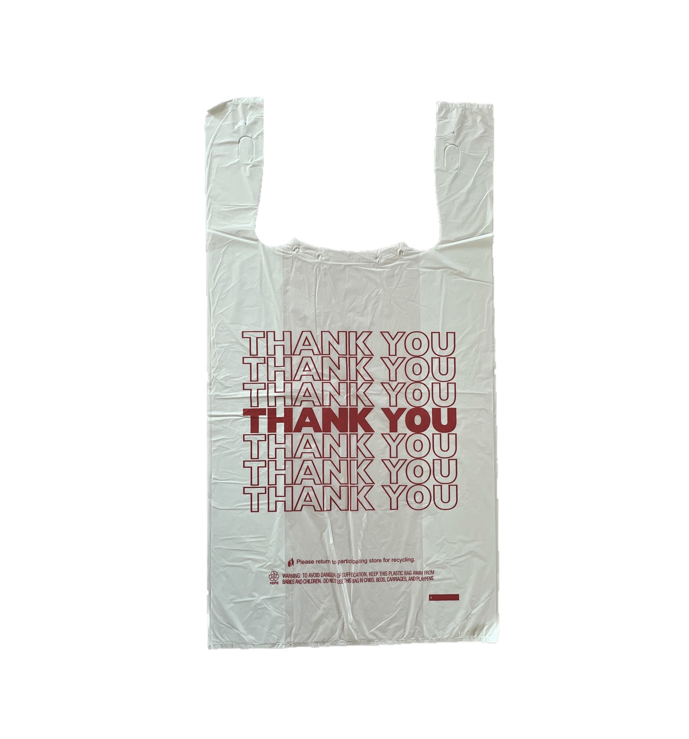 Choice 1/8 Size .51 Mil White Thank You Standard-Duty Plastic T-Shirt Bag  - 1000/Case