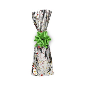 silver mylar wine gift bag- bottle bag- printed design