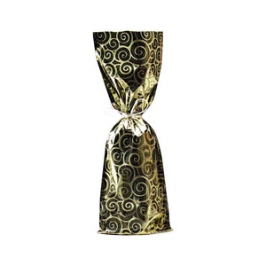 gold color-swirl design, mylar wine gift bag