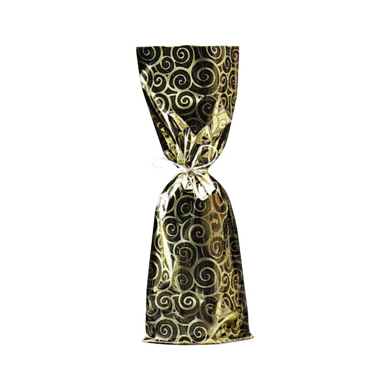 gold color-swirl design, mylar wine gift bag
