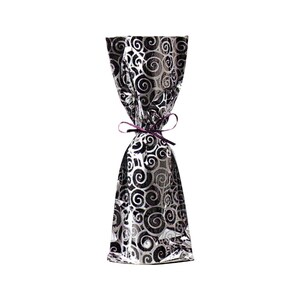 Silver mylar, swirl wine gift bag