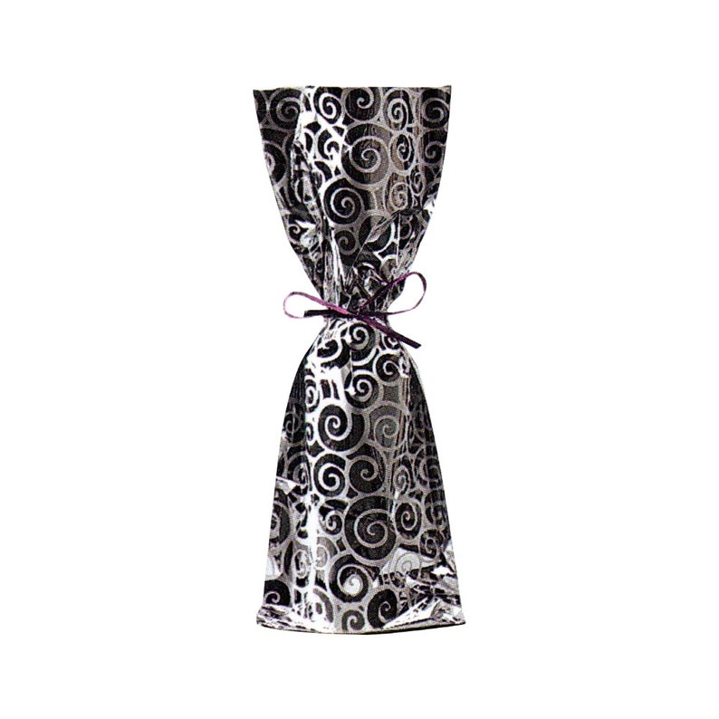 Silver mylar, swirl wine gift bag