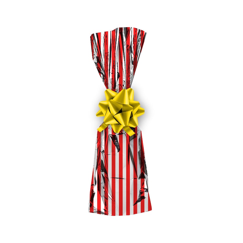 Mylar wine gift bag - Red stipes printed on silver