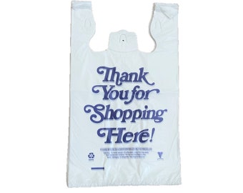 T-Shirt Bag Thank you  Plastic Retail store check out bag, Carry out, take away and Grocery Bag- (1/6)  11.5x 6.5 x21- White