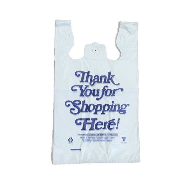 T-Shirt Bag Thank you  Plastic Retail store check out bag, Carry out, take away and Grocery Bag- (1/6)  11.5x 6.5 x21- White