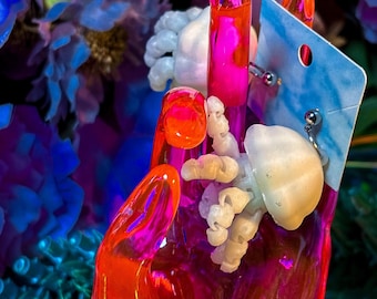 Handmade Articulated Jellyfish Earrings: Night-Reactive Bioluminescent Glow