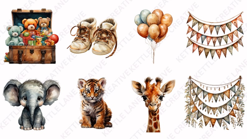 Watercolor Boho Baby Shower Elements Clipart Pack - Newborn, Kids ...