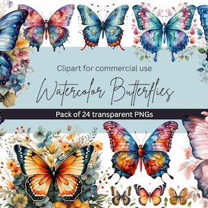 Enchanting Watercolor Butterflies Clipart Pack - Delicate Butterfly Illustrations - Transparent PNGs - Instant Download for commercial use