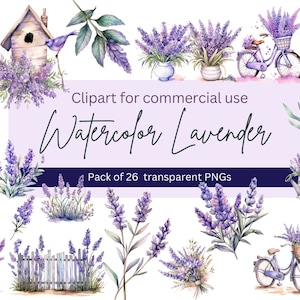 Watercolor Lavender Clipart - floral spring transparent PNG format instant download for commercial use
