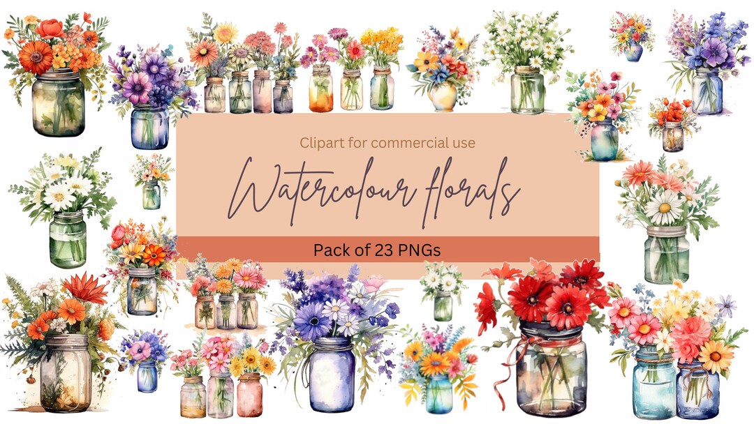 Watercolor Flower Vase Clipart – Floral PNG Images (digital Download ...