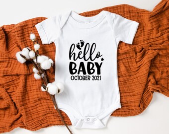 Pregnancy Announcement Onesie® Hello Baby Personalized Baby Onesie® Cute Baby Clothes Custom Baby Onesie® New Baby Gift Baby Shower Gift