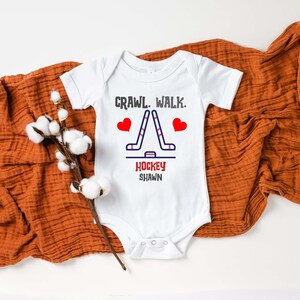 Cute Crawl Walk Hockey Baby Sports Onesie® Hockey Baby Onesie® Personalized Sports Onesie® Custom Sports Onesie® Crawl Walk Hockey Onesie®