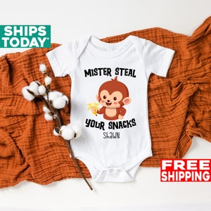 Mr Steal Your Food Baby Onesie® Custom Monkey Baby Onesie®  Personalized Monkey Onesie® Custom Monkey Onesie® Cute Monkey Onesie®