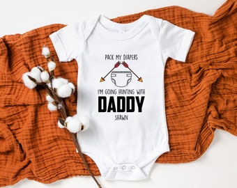 Cute Hunting With Dad Baby Onesie® Cute Diaper Baby Onesie® Custom Hunting Onesie® Custom Baby Onesie® Personalized Arrows Onesie®