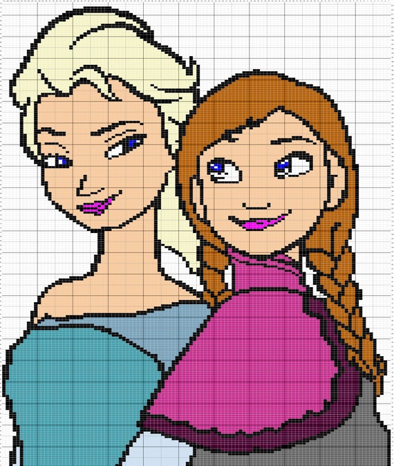 Frozen Elsa and Anna Blanket Pattern Diagram Color Blocks Etsy