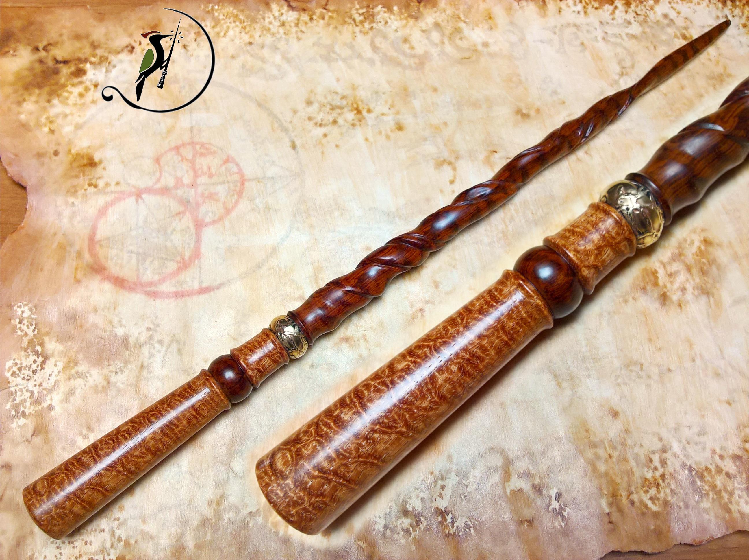 Magic Wand Made of Afzelia Xylay Wood and Snakewood, With Brass