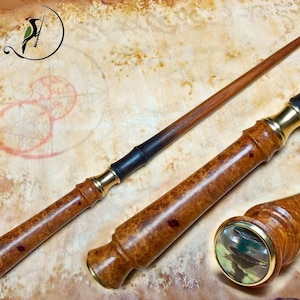 Magic Wand Made of Afzelia Xylay Wood and Snakewood, With Brass