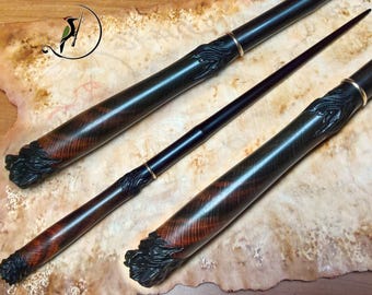 Curly Rosewood and Ebony Magic Wand with Brass Ring - Fine Wood - Chatoyance X-Cut Effect