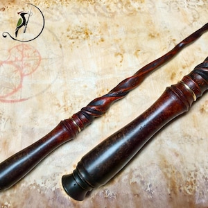 Magic Wand Made of Afzelia Xylay Wood and Snakewood, With Brass