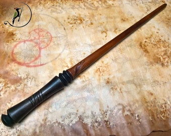 16" Hand Turned Classic Mahogany Wood Magic Witch's Wand Wicca Paganw/Velvet Bag 