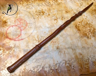 16" Hand Carved Mahogany Wood Grindelwald Magic Wand Wizard Witch w/Velvet Bag 