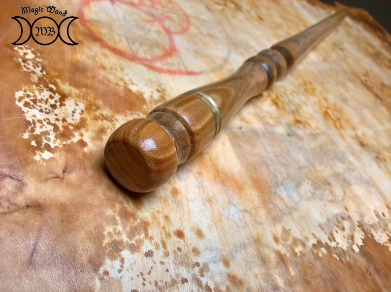 for wicca or cosplay Magic cherry wood wand magician and witch natural color and finish lathe worked