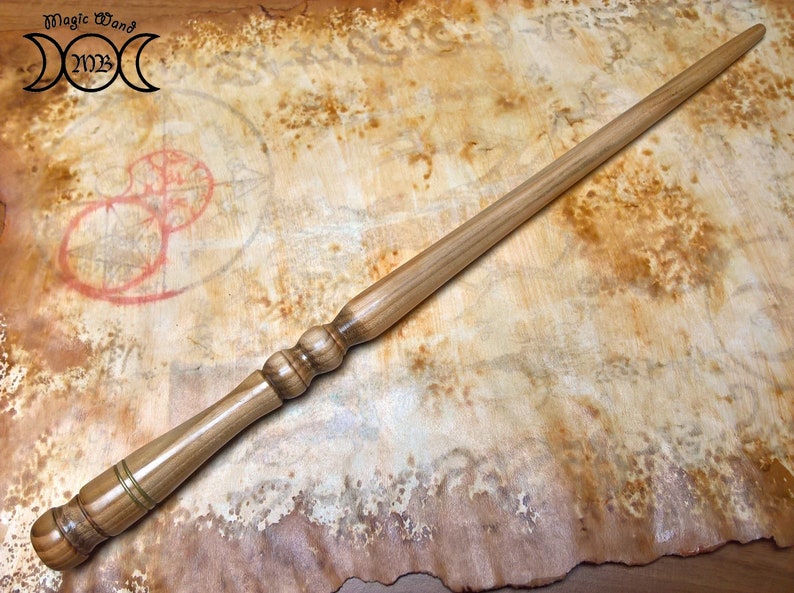 for wicca or cosplay Magic cherry wood wand magician and witch natural color and finish lathe worked