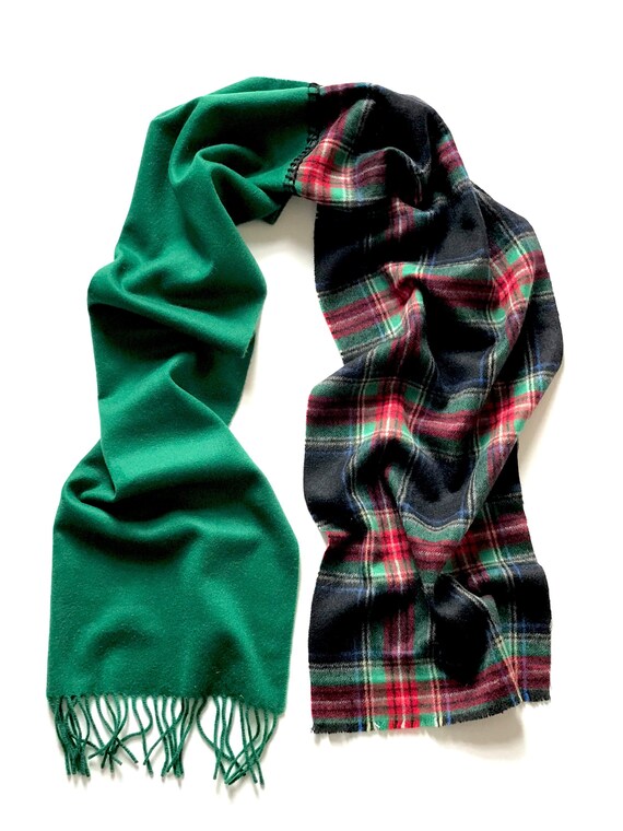 green plaid cashmere scarf