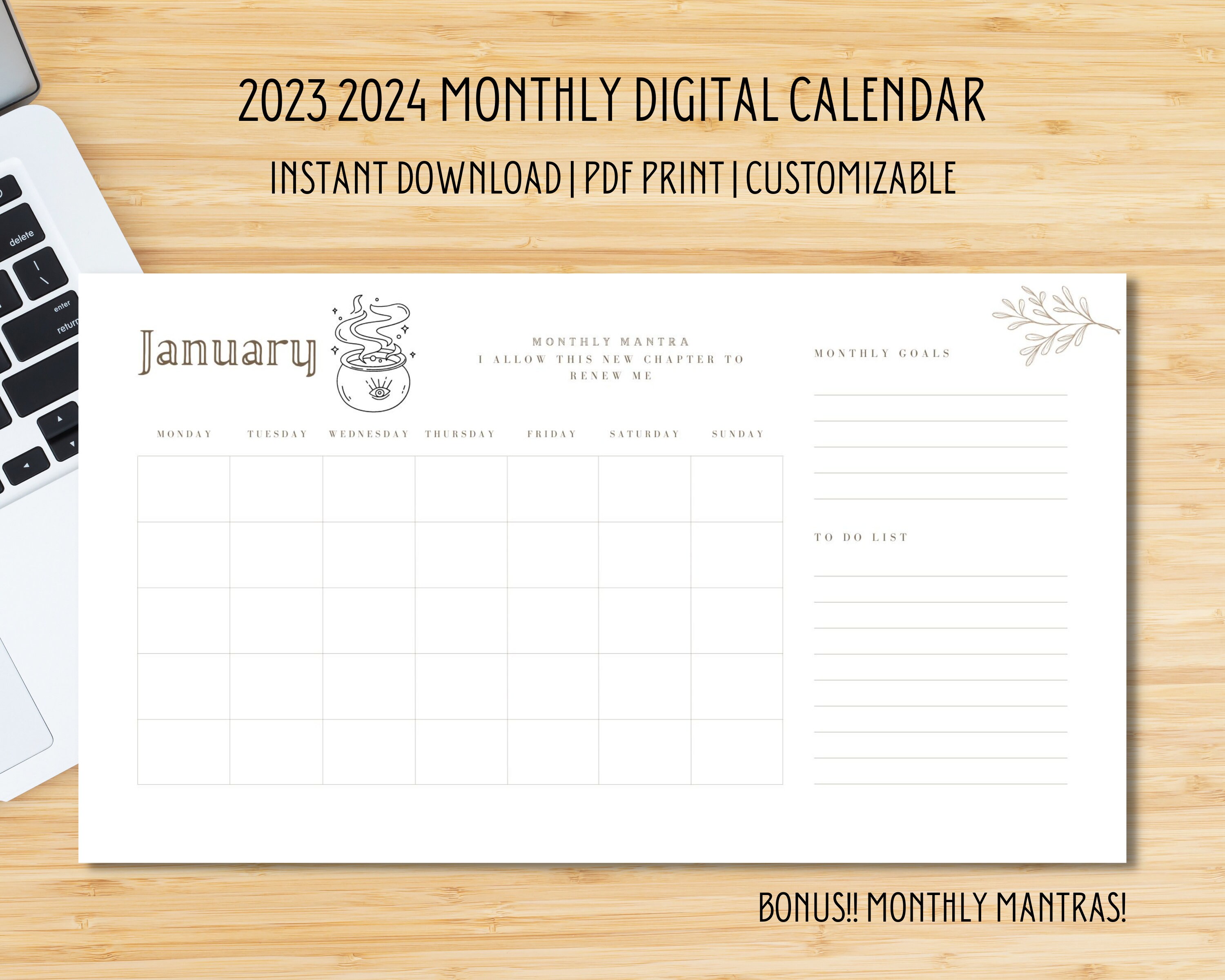 Printable and Downloadable 2023 2024 2025 Calendar Perpetual Etsy