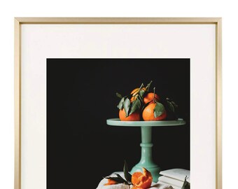 FRAMED Still Life Photography, Moody Dark Still Life Oranges Print, Romantic Home Decor, Fine Art Photography