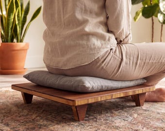 Floor Chair for Floor Seating, Floor Dining | Meditation Stool | Japanese Tatami Chabudai | Coffee Table Accessory - Chestnut BAMBOO