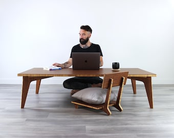 Coffee Table with Floor Chairs | Work/Office Table | Low Dining Table | Chabudai Table Set | Chestnut Bamboo