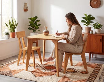 Dining Table and Chair Set | 34" x 34" | Natural | Solid Bamboo | Midcentury Modern
