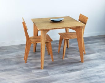 Dining Table and Chair Set | 34" x 34" | Natural | Solid Bamboo | Midcentury Modern