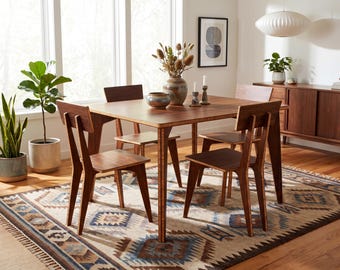 Dining Table and Chair Set | 45" x 45" | Chestnut | Solid Bamboo | Midcentury Modern